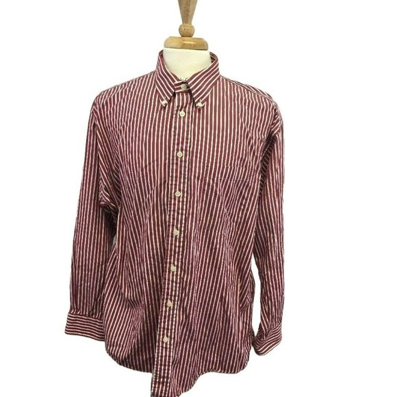 GITMAN BROS Mens Casual Oxford Button Shirt XL L/S Red White Vertical Stripes - Picture 1 of 11